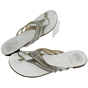 Vince Camuto Vera Cuoio Jeweled Thong Strap Metallic Sandals Size 7.5/37.5